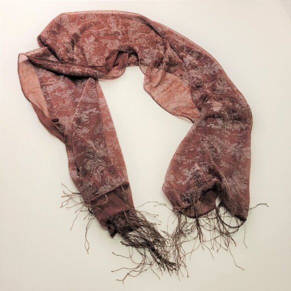 SHEER Brown Rectangular Tassel Lightweight Scarf - Picture 2 of 4